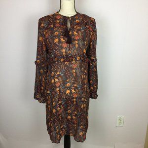 Garnet Hill Floral Long Sleeve Dress - Brown and Orange